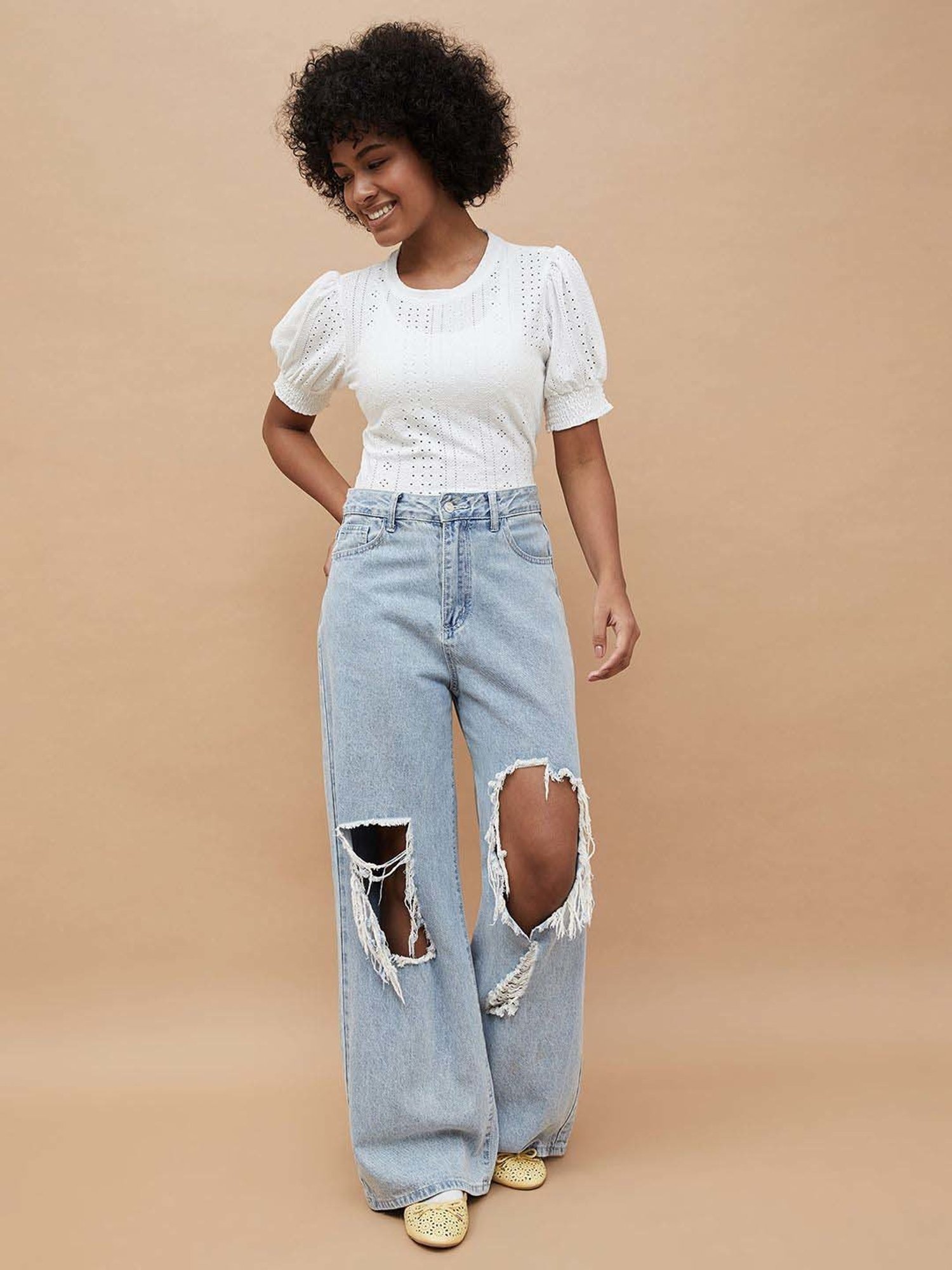 Fame Forever by Lifestyle White Self Pattern Top