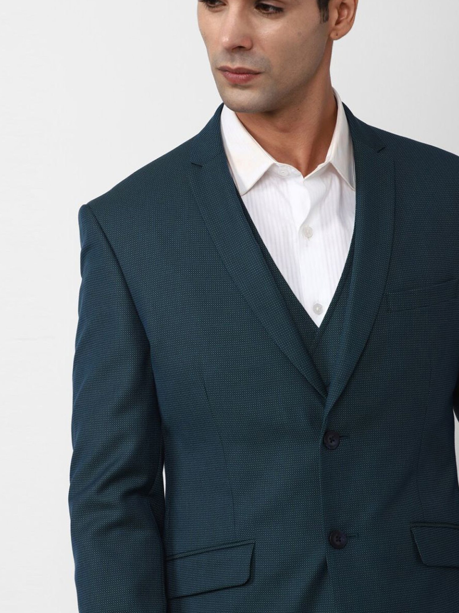 Van Heusen Navy Skinny Fit Checks Three Piece Suit