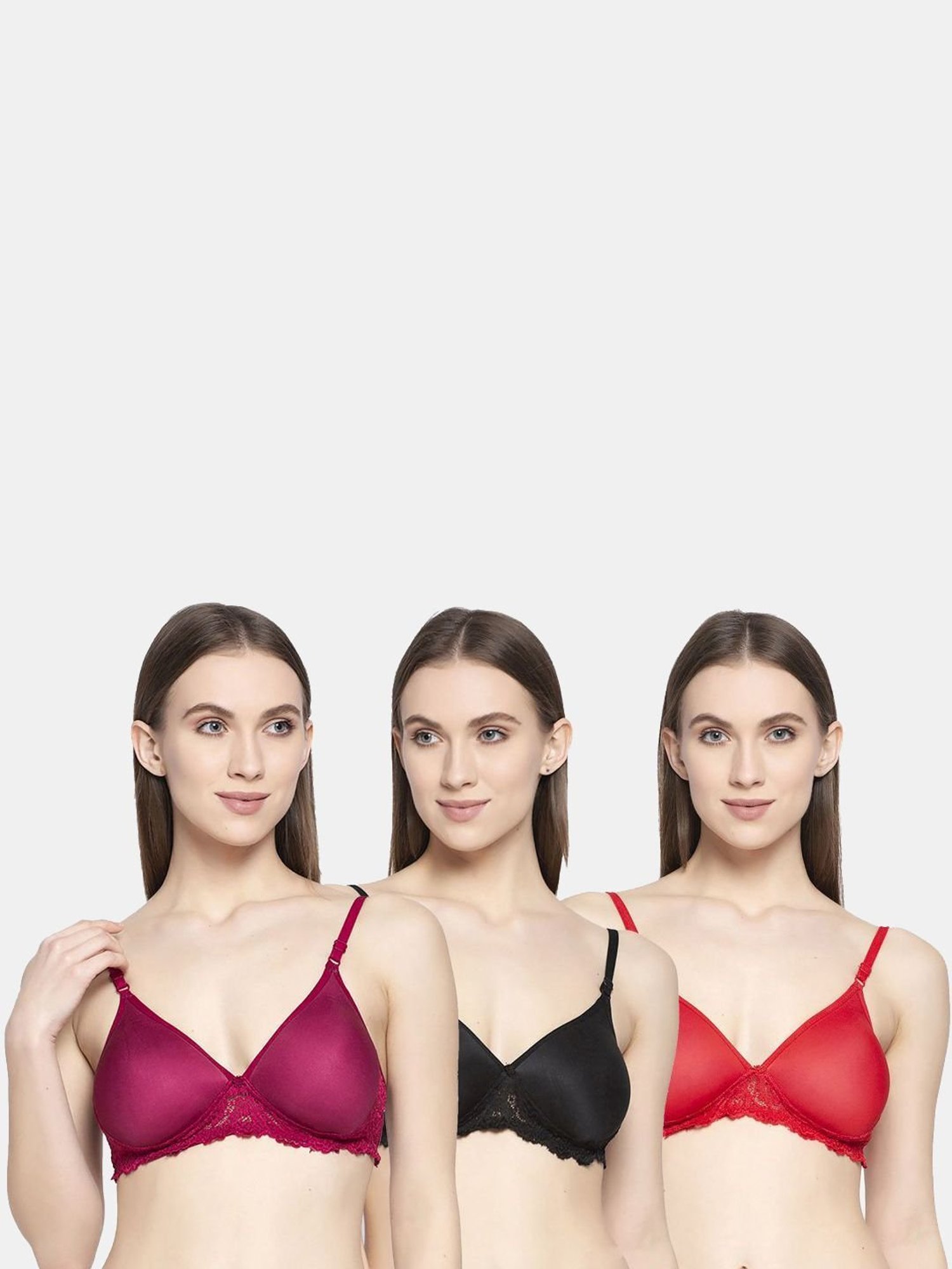 AROUSY Purple & Black Cotton Self Pattern T-Shirt Bra - Pack Of 3