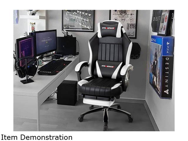 STARSPACE High Back 350lb Memory Foam Ergonomic Reclining Gaming Chair Metal Base - Adjustable Back Angle and Retractable Footrest Racing Executive Computer Desk Office Chair with Thick Padded Arms