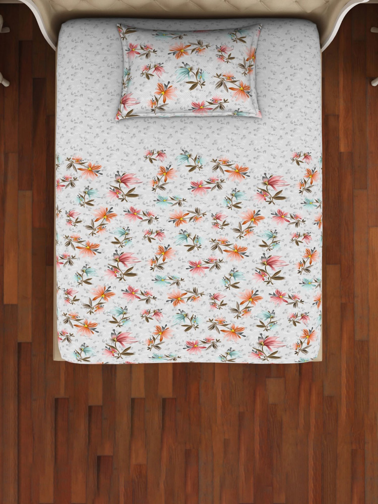 Welspun Floral Green 144 TC Cotton Single Bedsheet With Pillow Cover