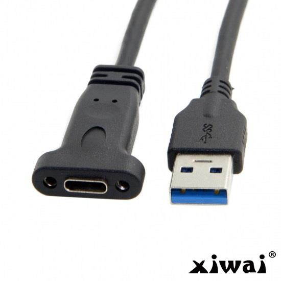 Xiwai USB-C Type C Female to USB 3.0 A Male Data Cable USB 3.1 20cm with Panel Mount Screw Hole