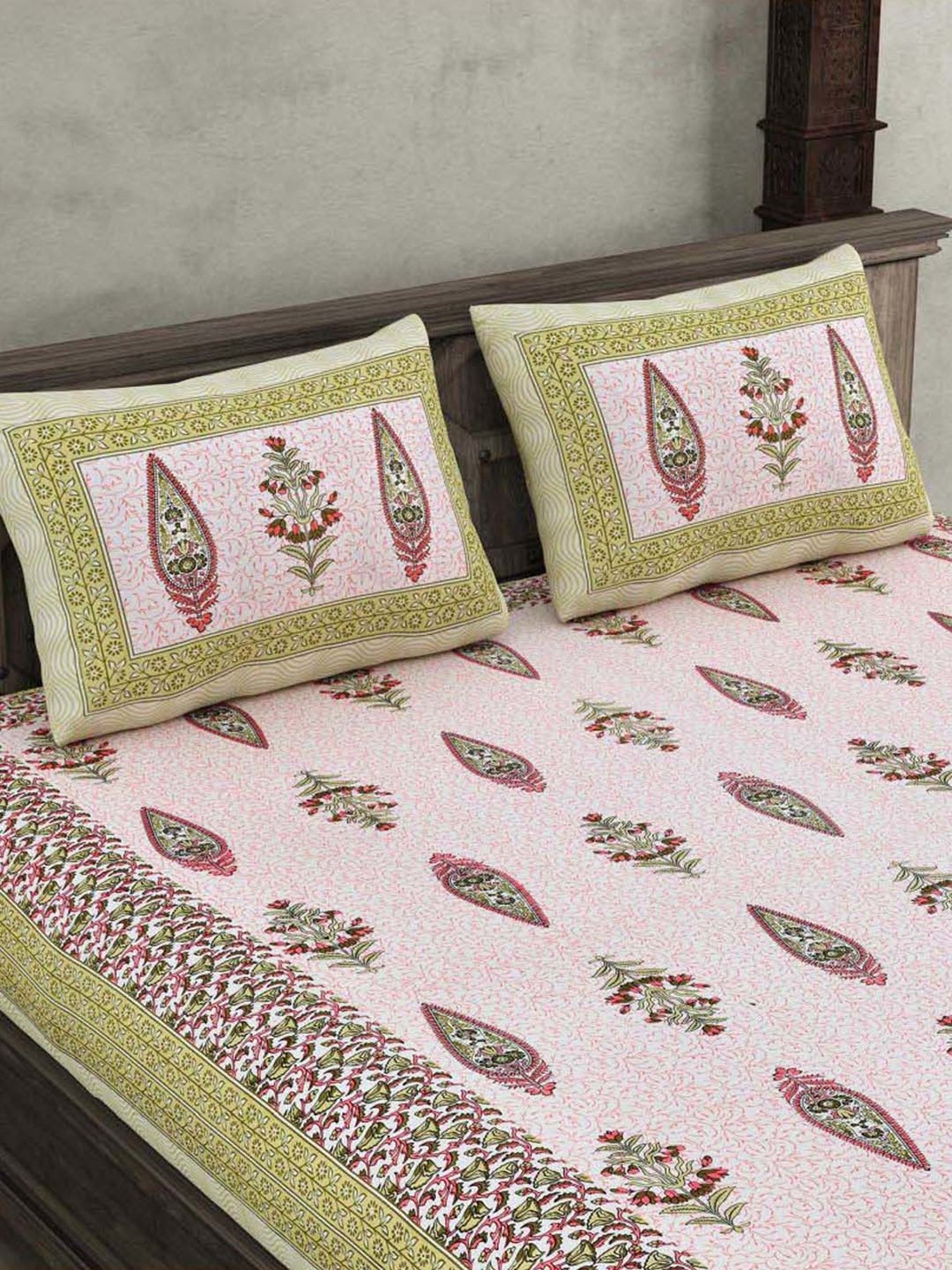 JaipurFabric Blush Pink Cotton 180 TC Double Bedsheet with 2 Pillow Covers