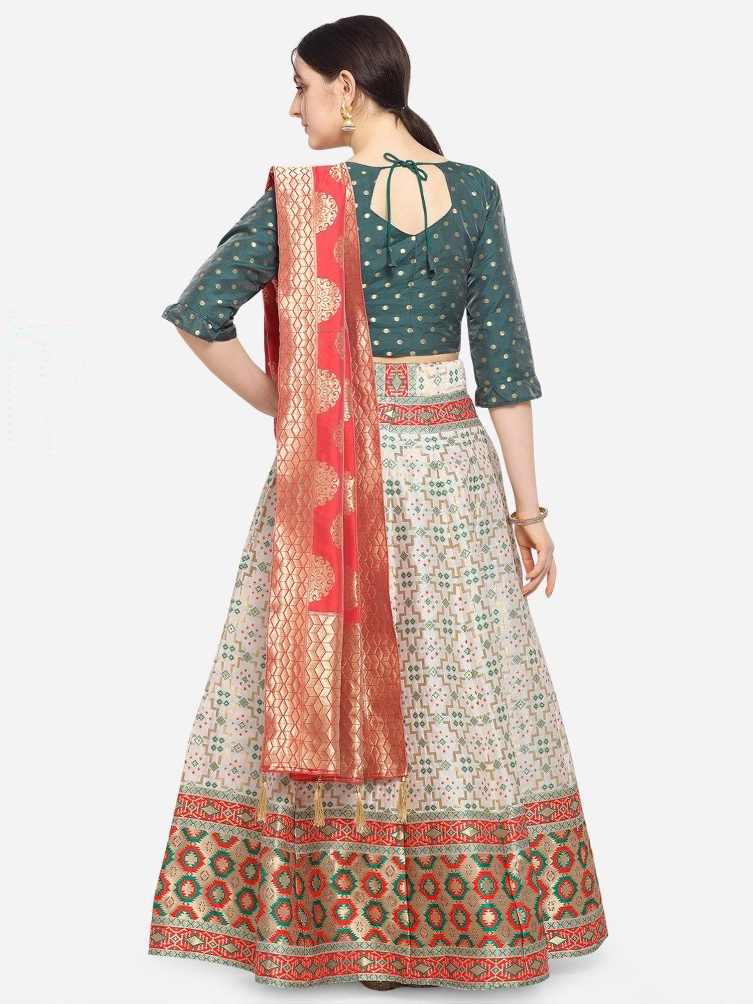 PURVAJA Off White Printed Stitched Lehenga & Unstitched Blouse With Dupatta