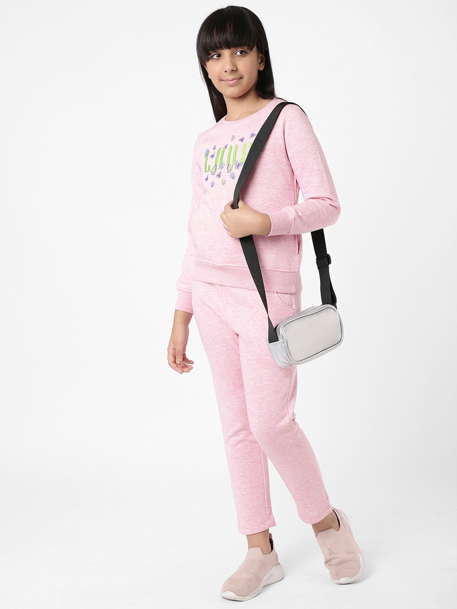 Sweet Dreams Kids Light Pink Printed Full Sleeves Tracksuit