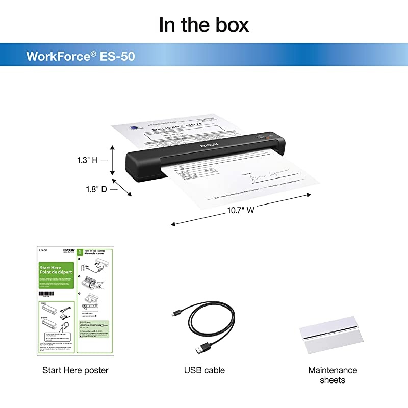 WorkForce ES50 Portable SheetFed Document Scanner for PC and Mac