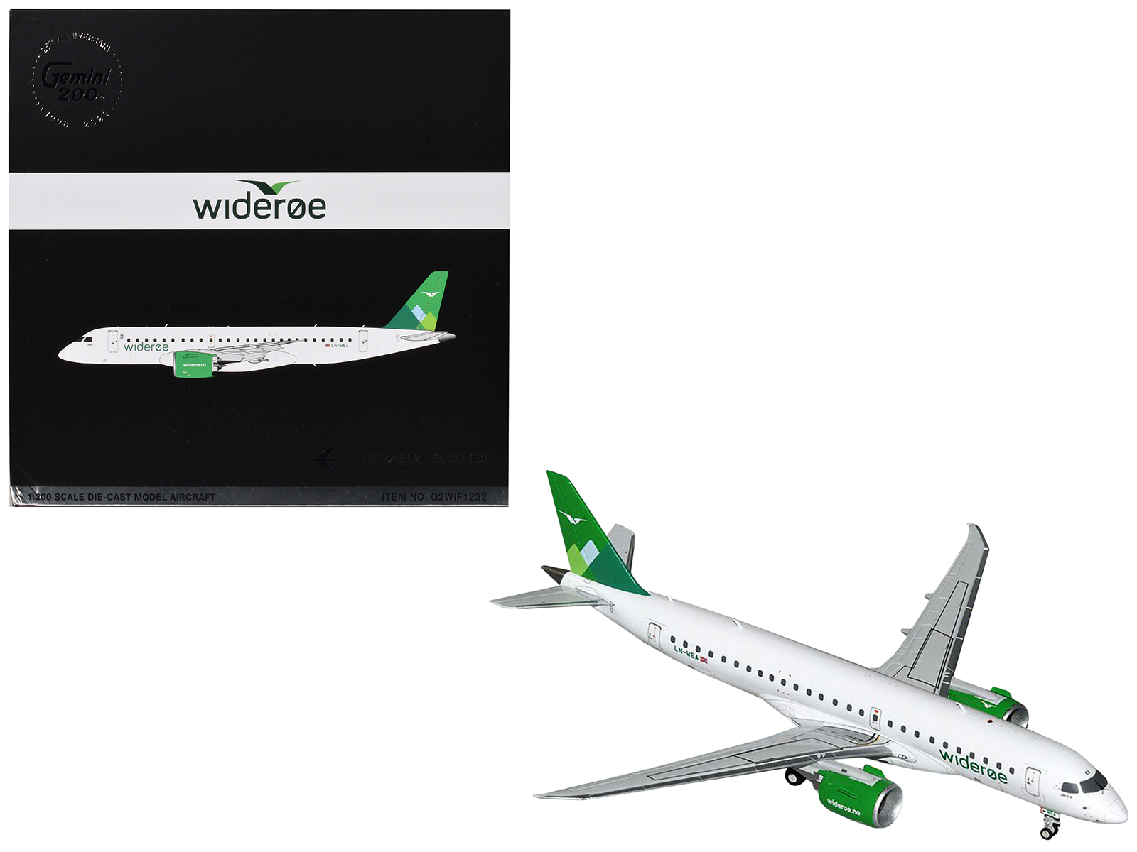 Embraer E190-E2 Commercial Aircraft "Wideroe" (LN-WEA) White with Green Tail 1/400 Diecast Model Airplane by GeminiJets
