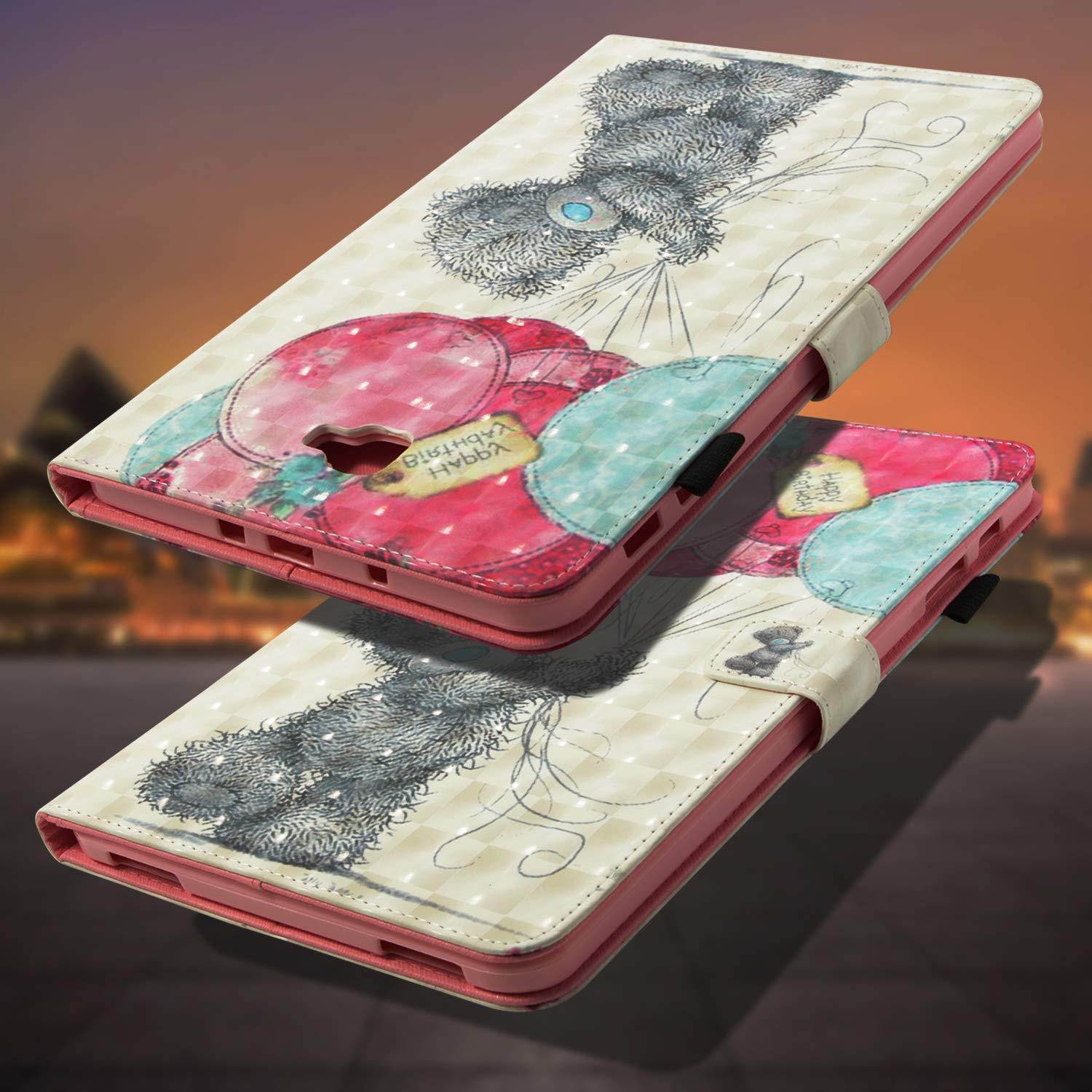 UUcovers Samsung Galaxy Tab A 10.1 Inch T580 Case, Slim Lightweight PU Leather AUTO Wake/Sleep Folio Smart Wallet Case with Cards/Cash Holder for SM-T580/T585-Bear with Balloon