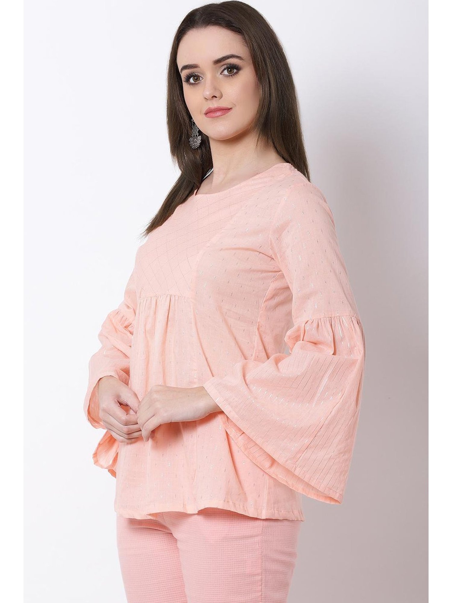 Rangriti Peach Cotton Printed Top