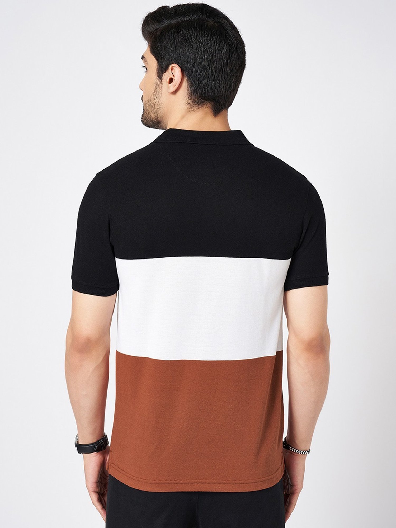 Byford By Pantaloons Multicolored Cotton Slim Fit Colour Block Polo T-Shirt