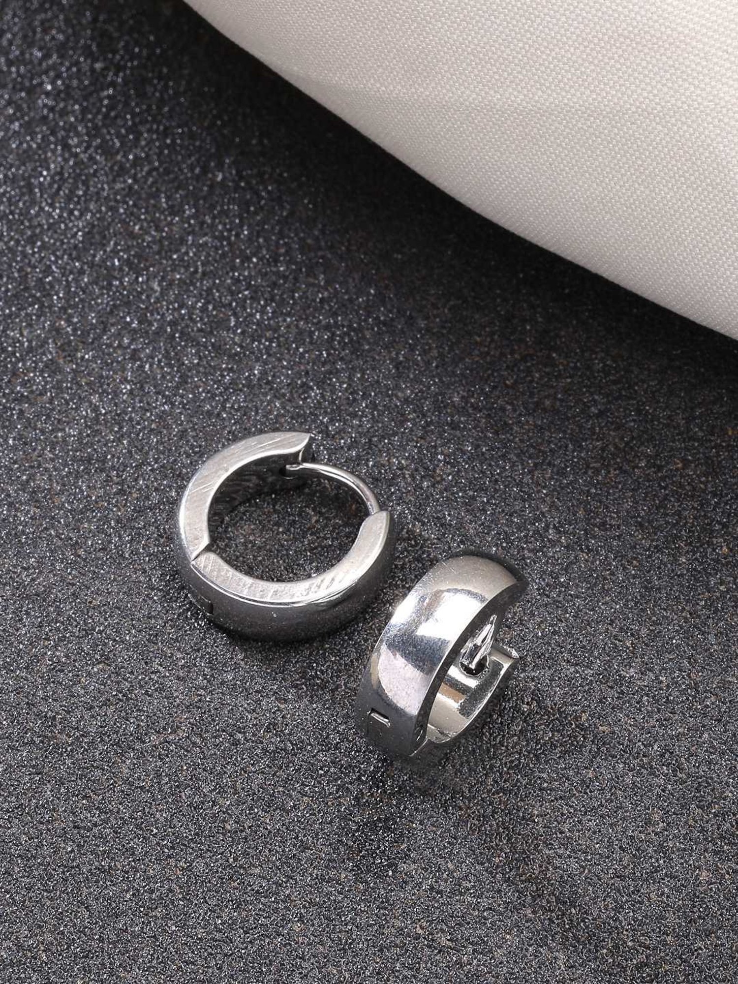 NVR Men Multicolor Rhodium-Plated Stainless Steel Hoop Earrings - Set of 3