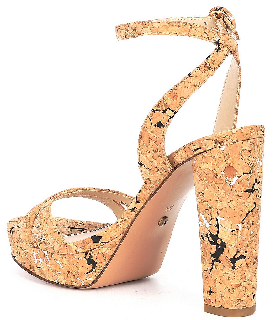 Pelle Moda Perth Cork Ankle Strap Block Heel Dress Sandals