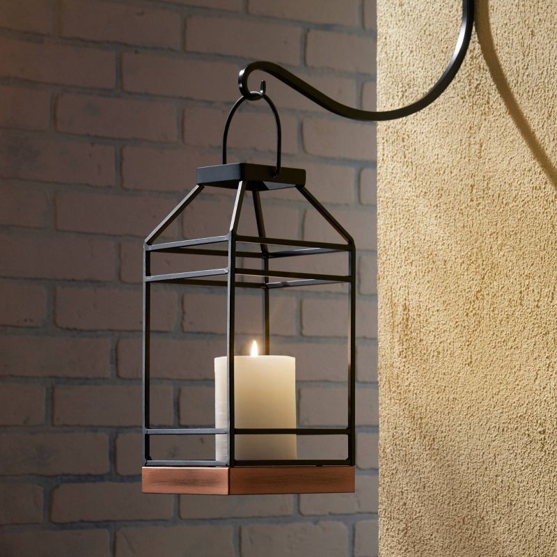 12" Hanbury Metal Outdoor Lantern with No Glass Black- Smart Living