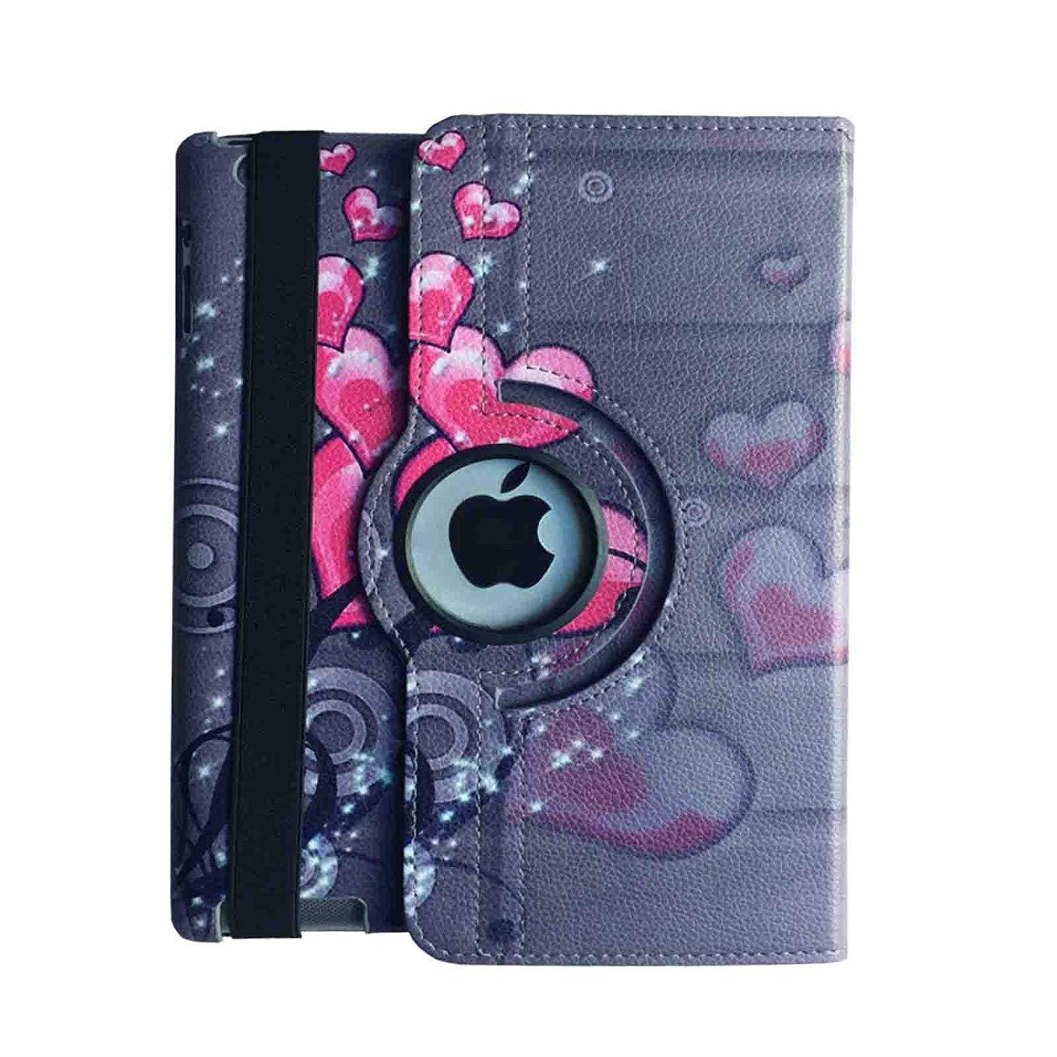iPad 2 Case, iPad 3 Case, iPad 4 Case, JYtrend (R) Rotating Stand Smart Case Cover Magnetic Auto Wake Up/Sleep For iPad 2/3/4 A1395 A1396 A1397 A1403 A1416 A1430 A1458 A1459  A1460 (Heart Flower)