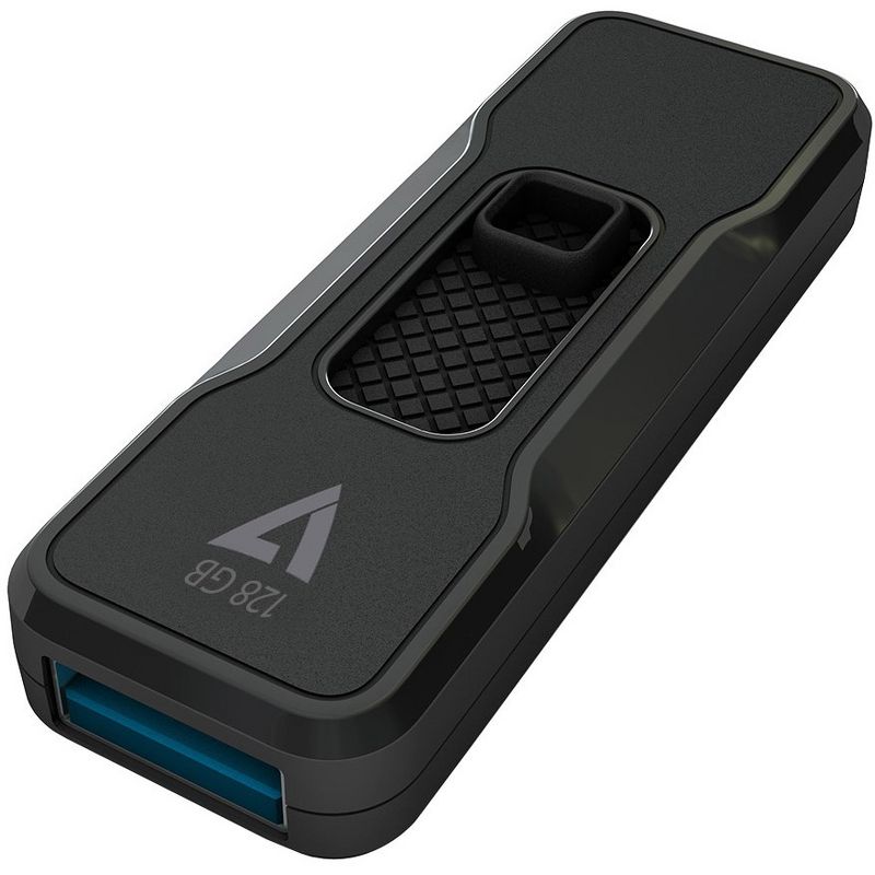 V7 128GB USB 3.1 Flash Drive - With Retractable USB Connector - 128 GB - USB 3.1 - 120 MB/s Read Speed - 25 MB/s Write Speed - Black - 5 Year Warranty