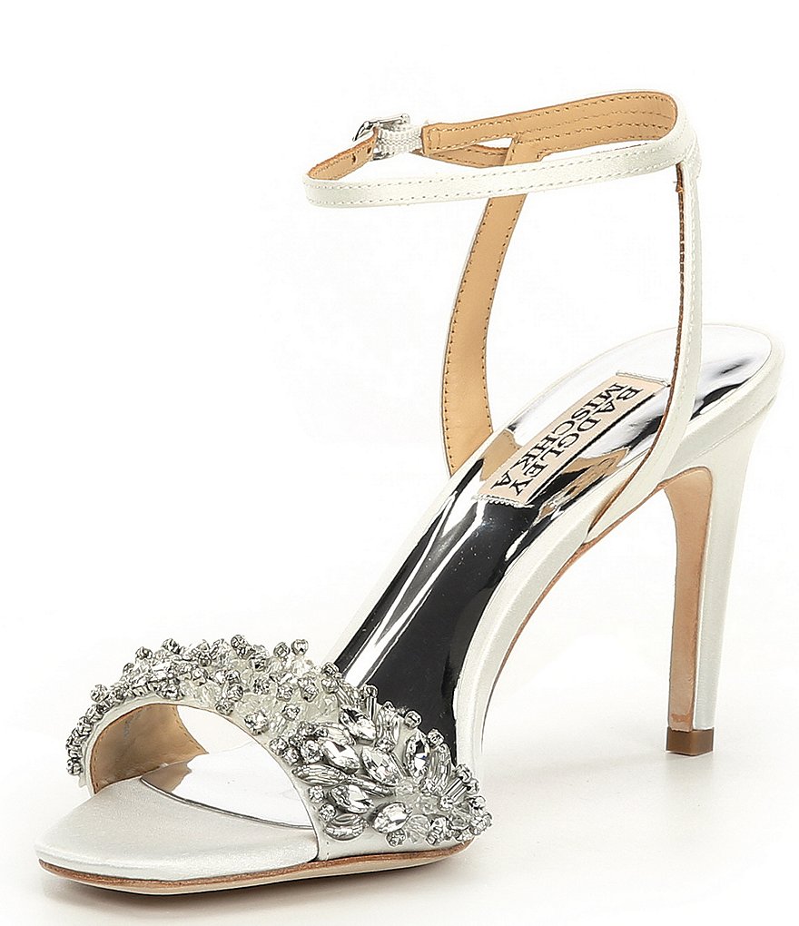 Badgley Mischka Rider Satin Crystal Embellished Dress Sandals