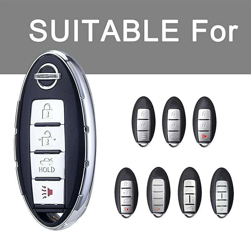 Fob Cover for Nissan InfinitiSoft TPU Fob Case Allaround Protector Plating Shell Fit less Smart Remote of Nissan Aitime Rogue Sentra Maxima Murano Pathfinder Sedan Infiniti Sliver