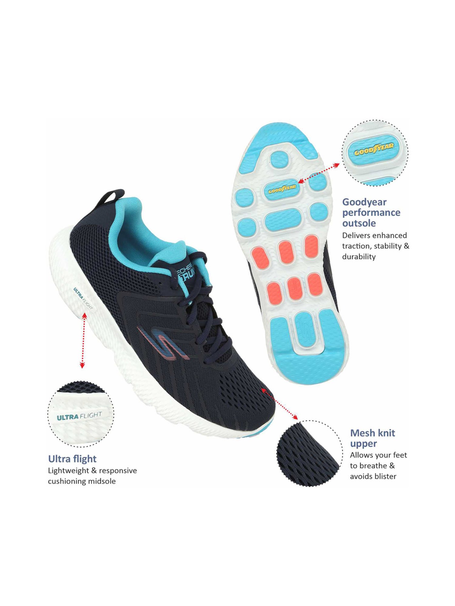 Skechers Women's POWER - FLEETZ Navy Blue Sports Lace Up Shoe