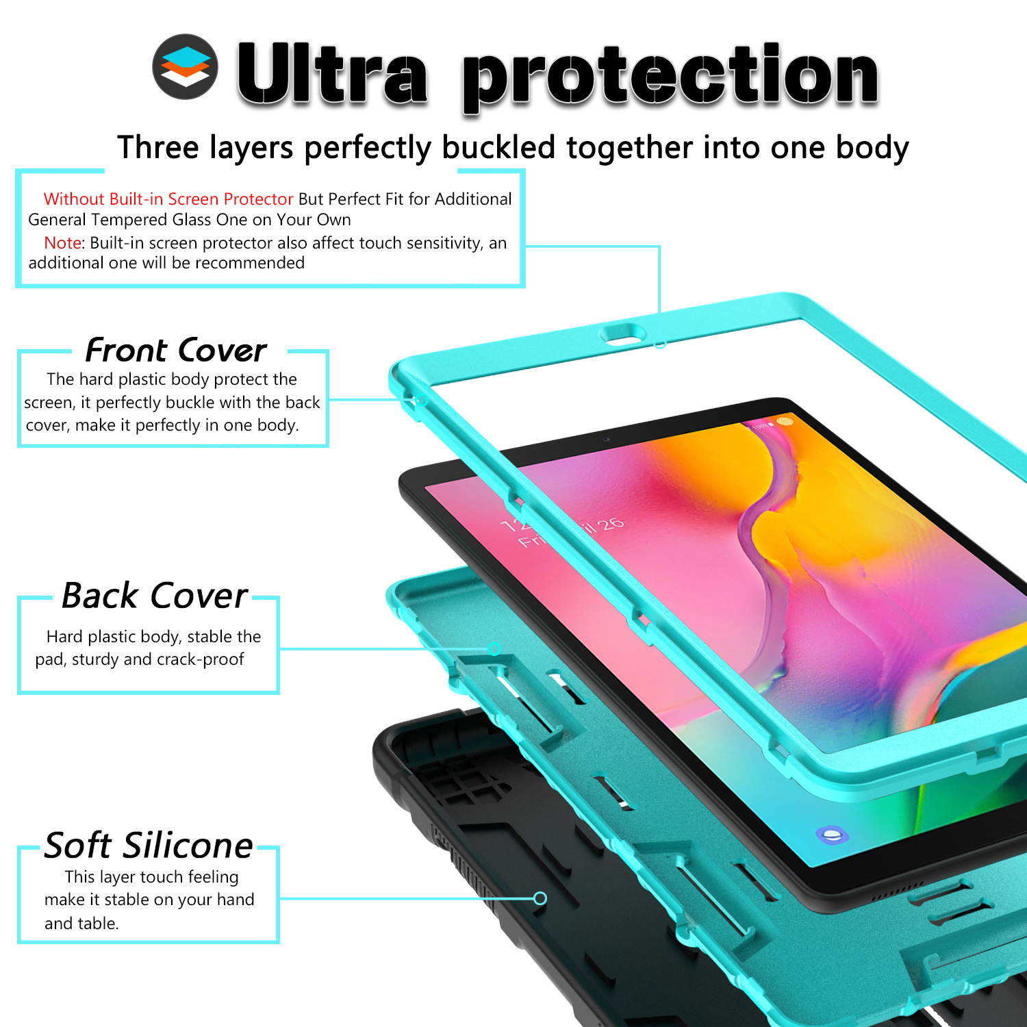 Donwell For Samsung Galaxy Tab A 10.1" 2019 SM-T510 Shockproof Tablet Stand Case Cover
