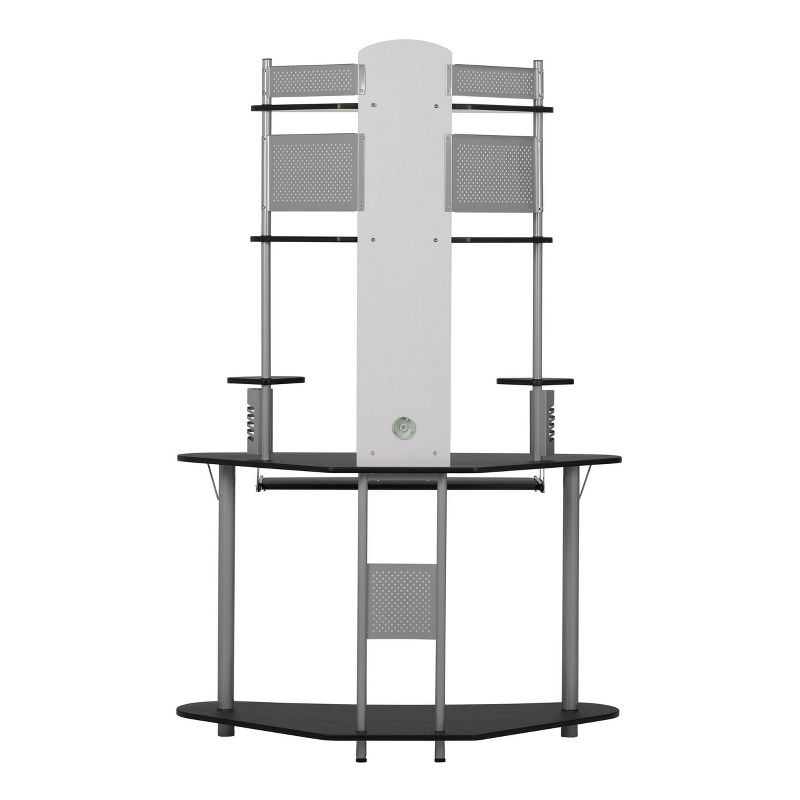 Element Corner Computer Tower With Hutch Silver/Black - Calico Designs