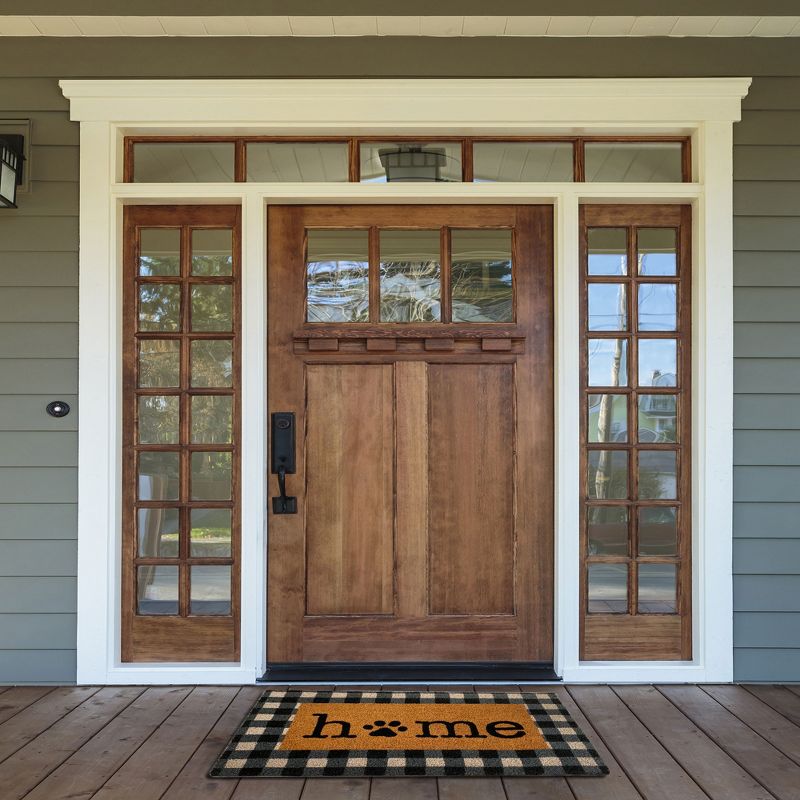 Farmhouse Living Paw Print Home Pet Buffalo Check Coir Doormat - 18" x 30" - Natural - Elrene Home Fashions