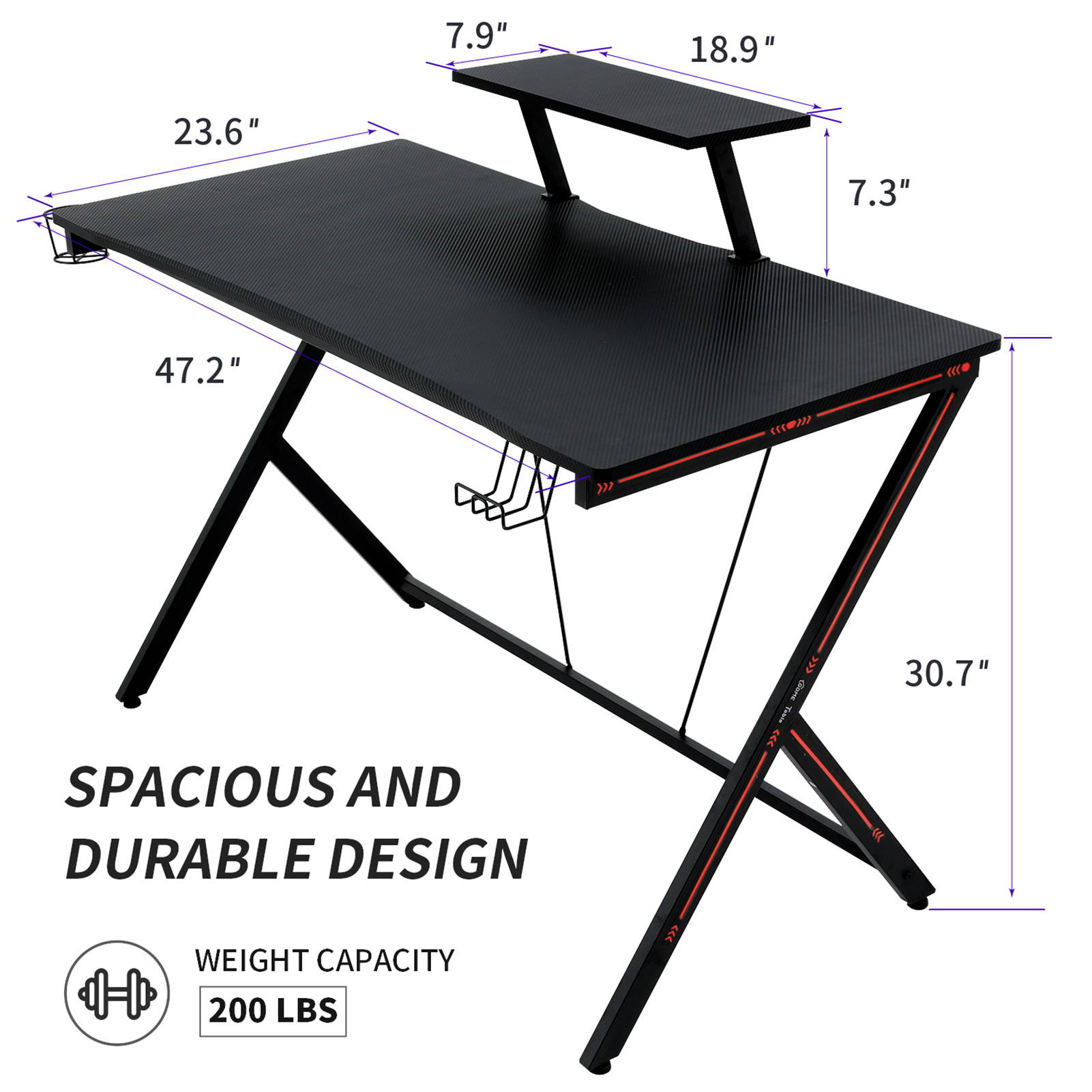 Gome Gaming Computer Desk for Home Office - 47" Large PC Writing Desk for Small Space, Modern Wood Desk with Monitor Stand, Ergonomic Study Work Desk Black