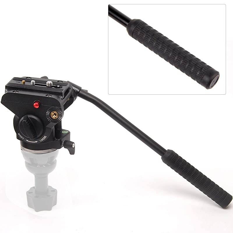 Fluid Head,  Flat Base Pro Heavy Duty Video Camera Tripod Action Fluid Drag Pan Head with 1/4" and 3/8" Screws Sliding Plate for Canon Nikon Sony DSLR Cameras Video Camcorders Shooting Filming