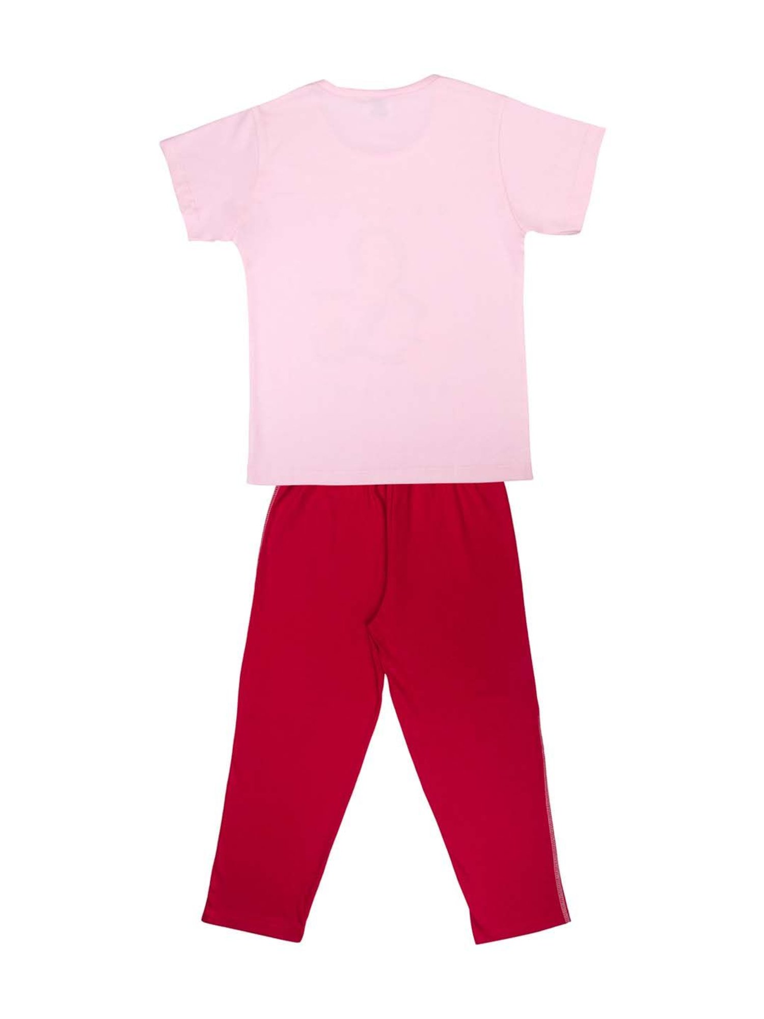 Todd N Teen Kids Pista Green & Soft Pink Cotton Printed T-Shirt & Pyjamas - Pack of 2