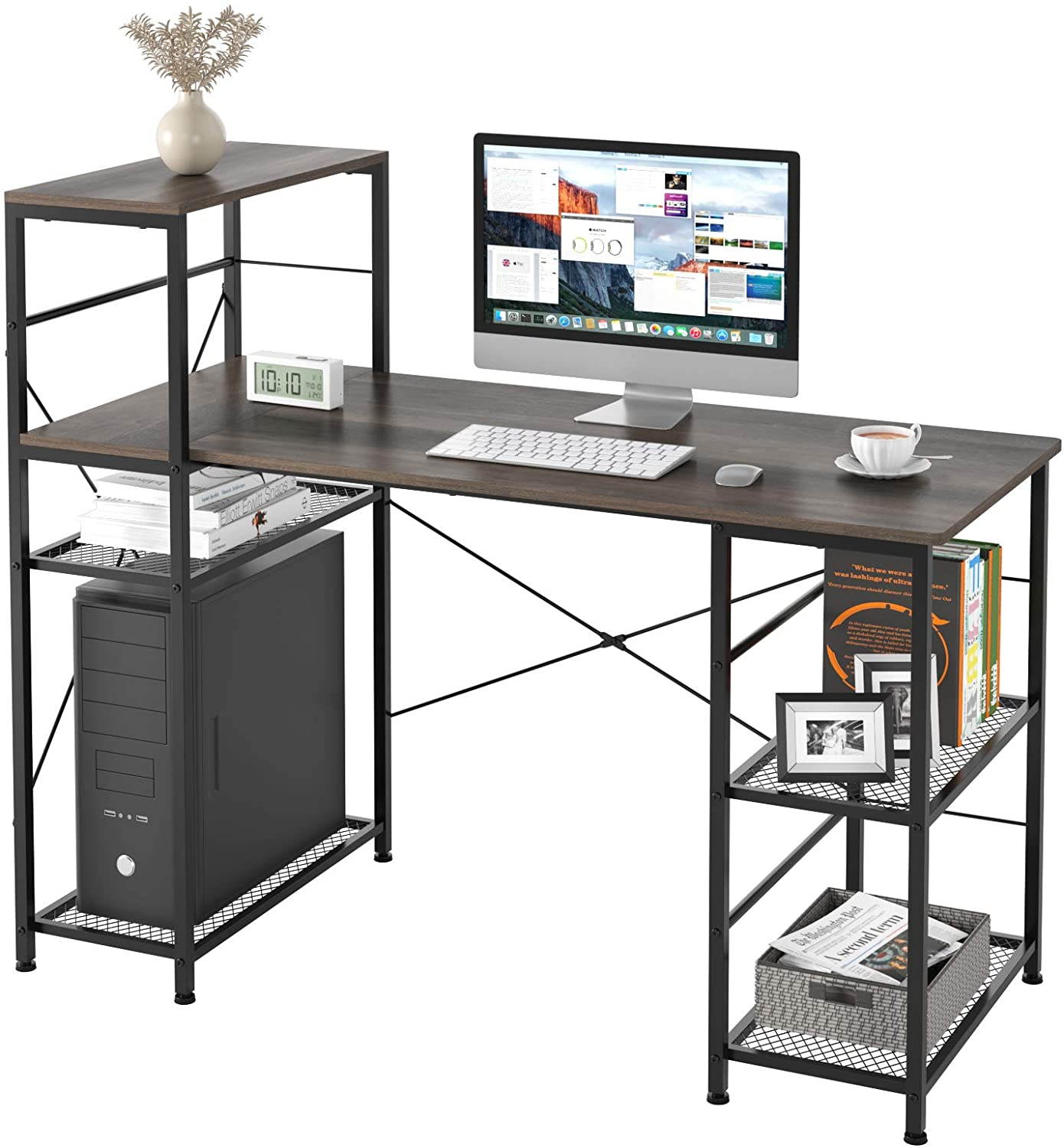 Click image to open expanded view







Industrial Computer Desk with Storage Shelves, 52" Writing Desk with Bookshelf, Simple Modern Study Desk Laptop Table Workstation for Home Office, Easy Assemb