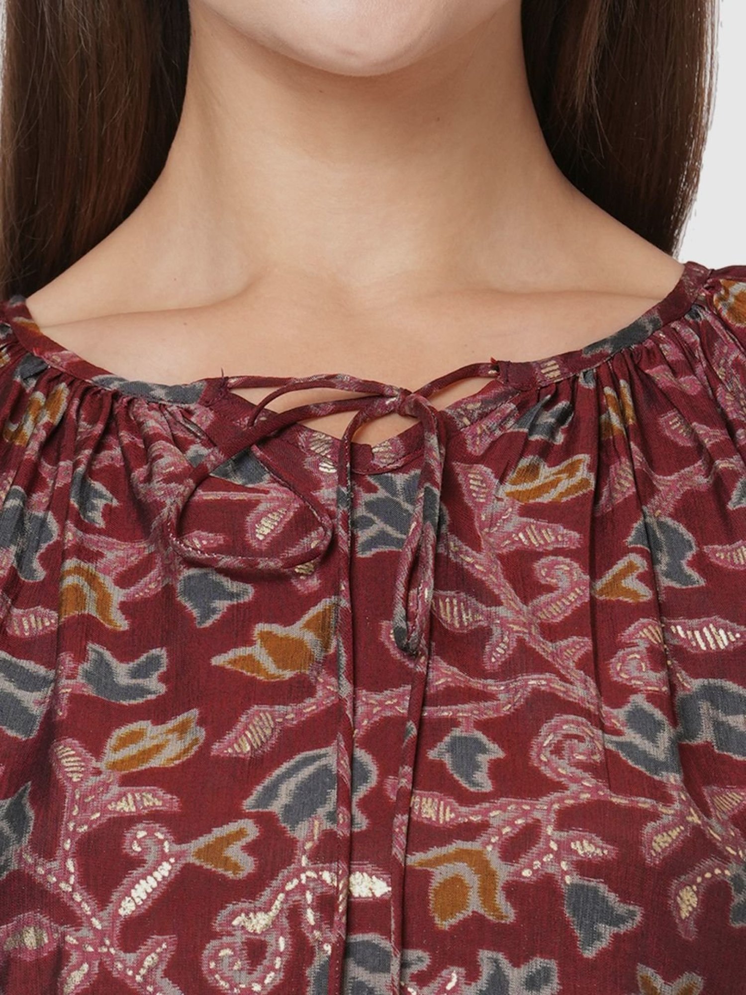 Fusion Beats Maroon Printed A Line Kurta