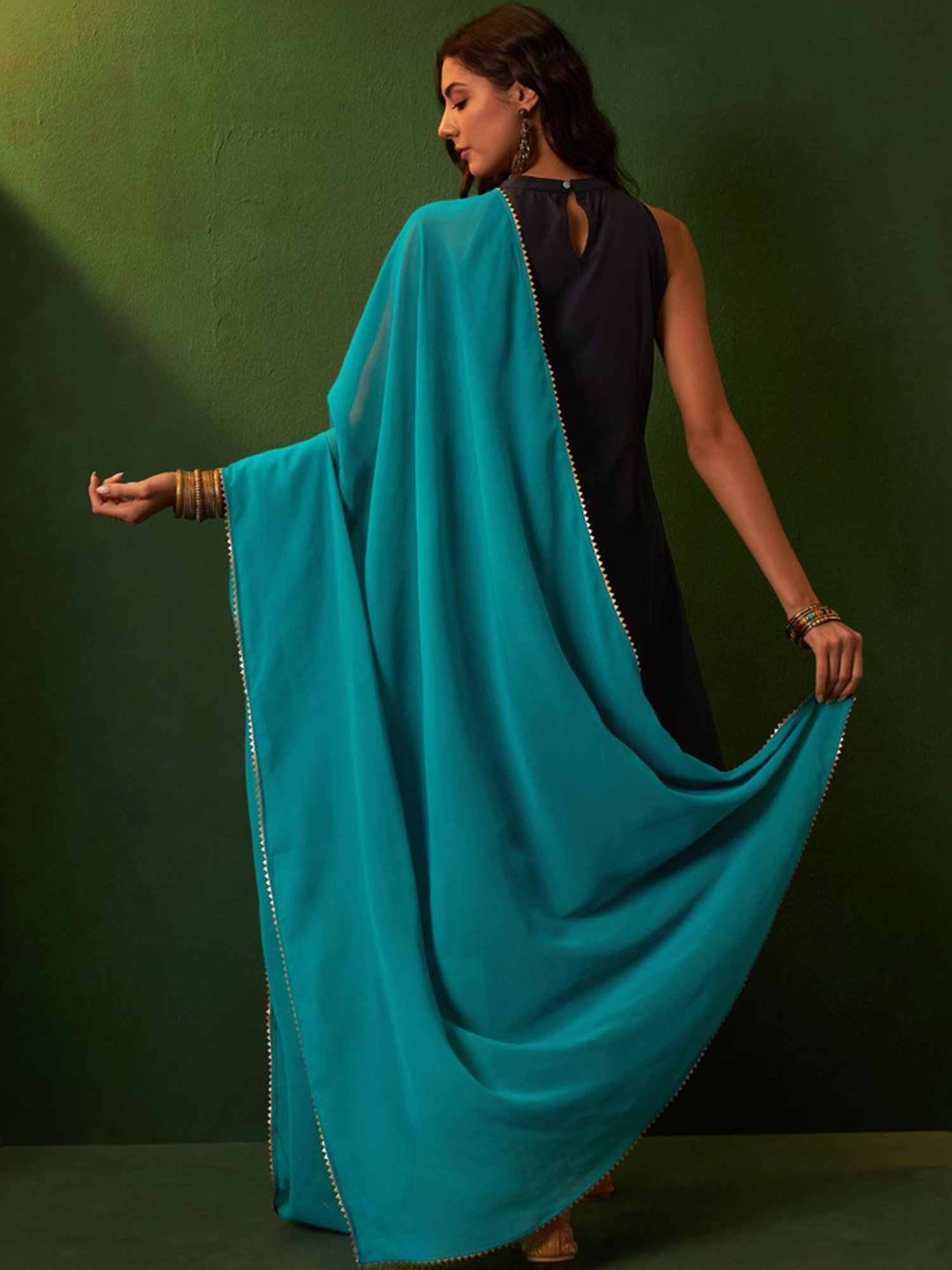 Ziyaa Blue Printed Kurta Pant Set With Dupatta