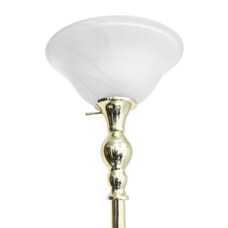 1 Light Torchiere Floor Lamp with Marbleized Glass Shade Gold - Elegant Designs
