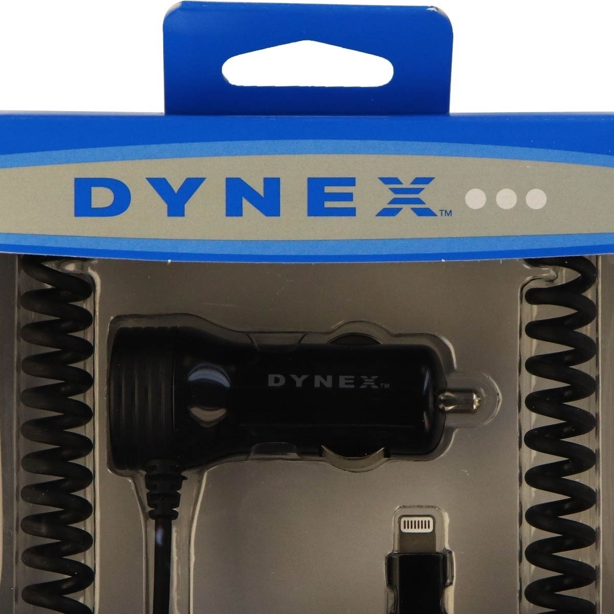 Dynex 5-Watt 1Amp Coiled Car Charger with Apple Lightning Connector - Black