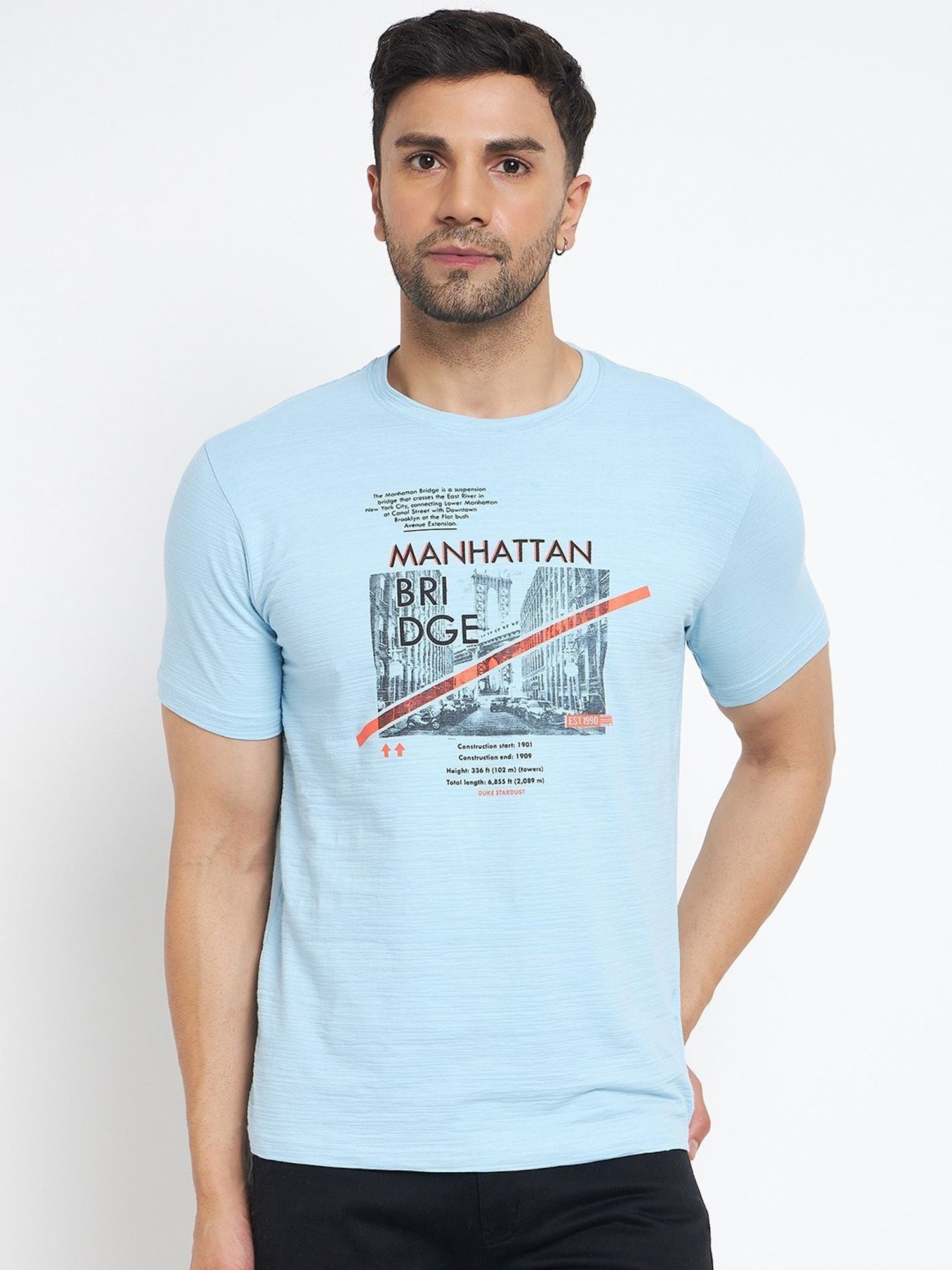 Duke Powder Blue Slim Fit Printed T-Shirt