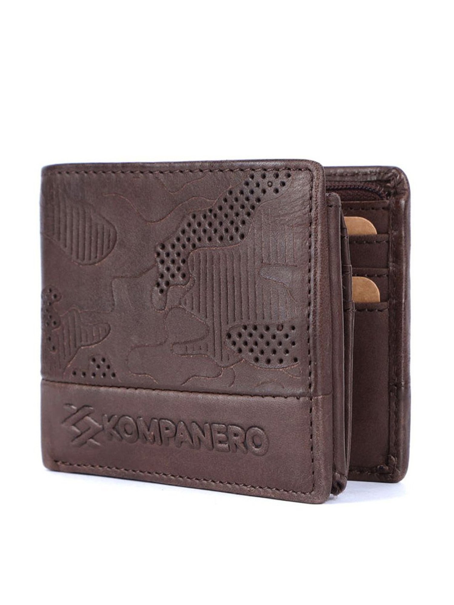 KOMPANERO Garrison Dark Brown Leather Textured Bi-Fold Wallet