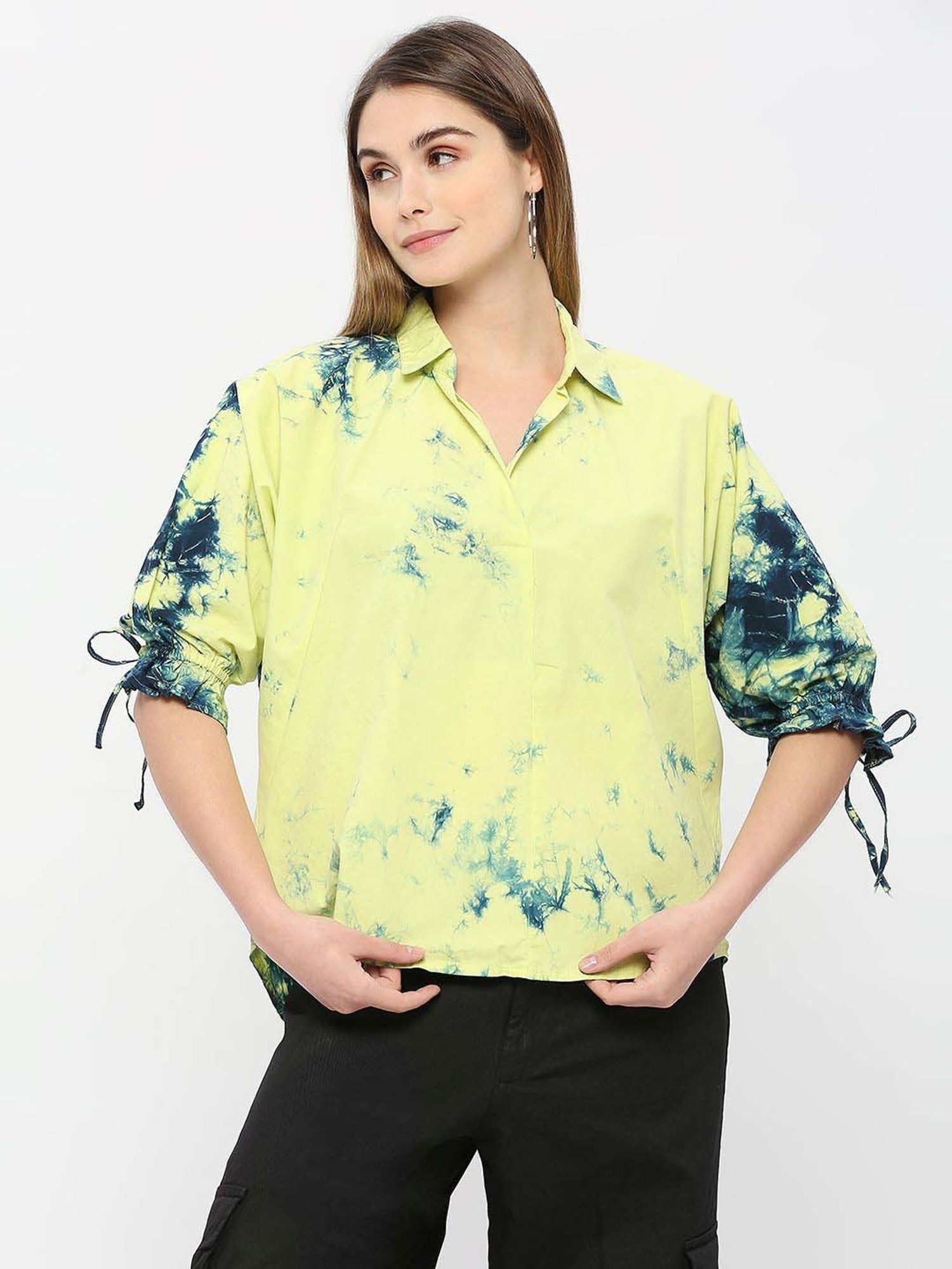 Remanika Lime Yellow Pure Cotton Tie & Dye Shirt