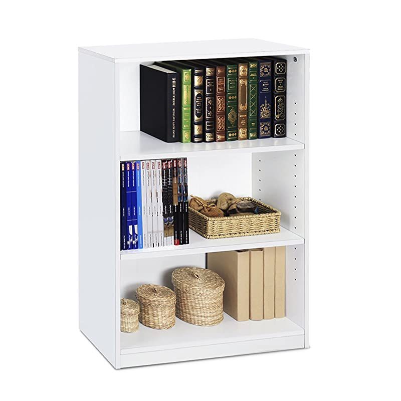 5-Cube Open Shelf, White & Jaya Simple Home 3-Tier Adjustable Shelf Bookcase, White