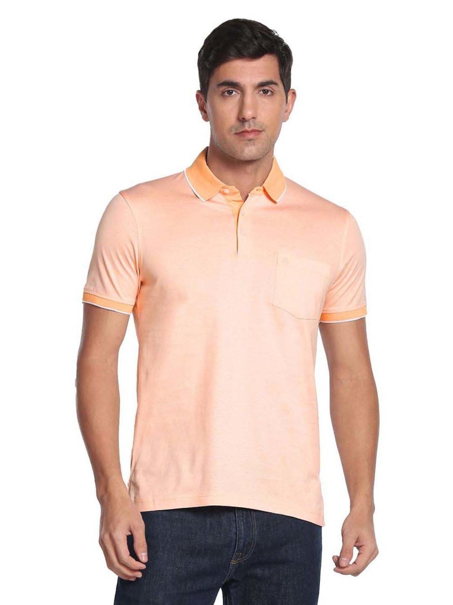 Arrow Peach Cotton Regular Fit Self Pattern Polo T-Shirt