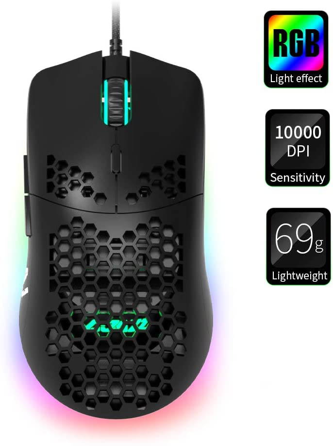 A-jazz AJ390 Gaming Mouse with 16,000 DPI Optical Sensor Chroma RGB Lighting,69g Lightweight Honeycomb Shell, Ultraweave Cable,6 Programmable Buttons for PC Gamer