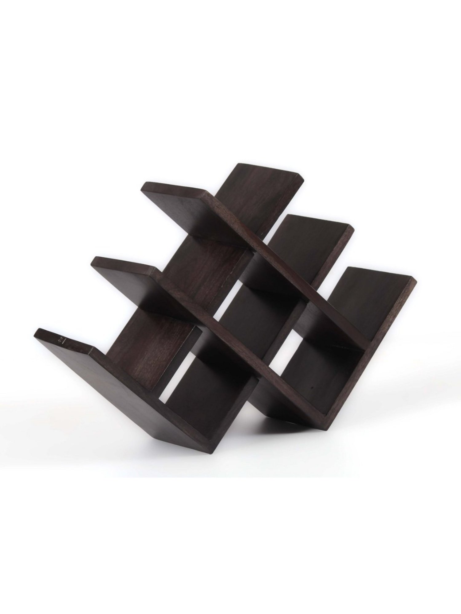 Ikiriya Kassel Solid Brown Wood Wine Rack Teak Finish