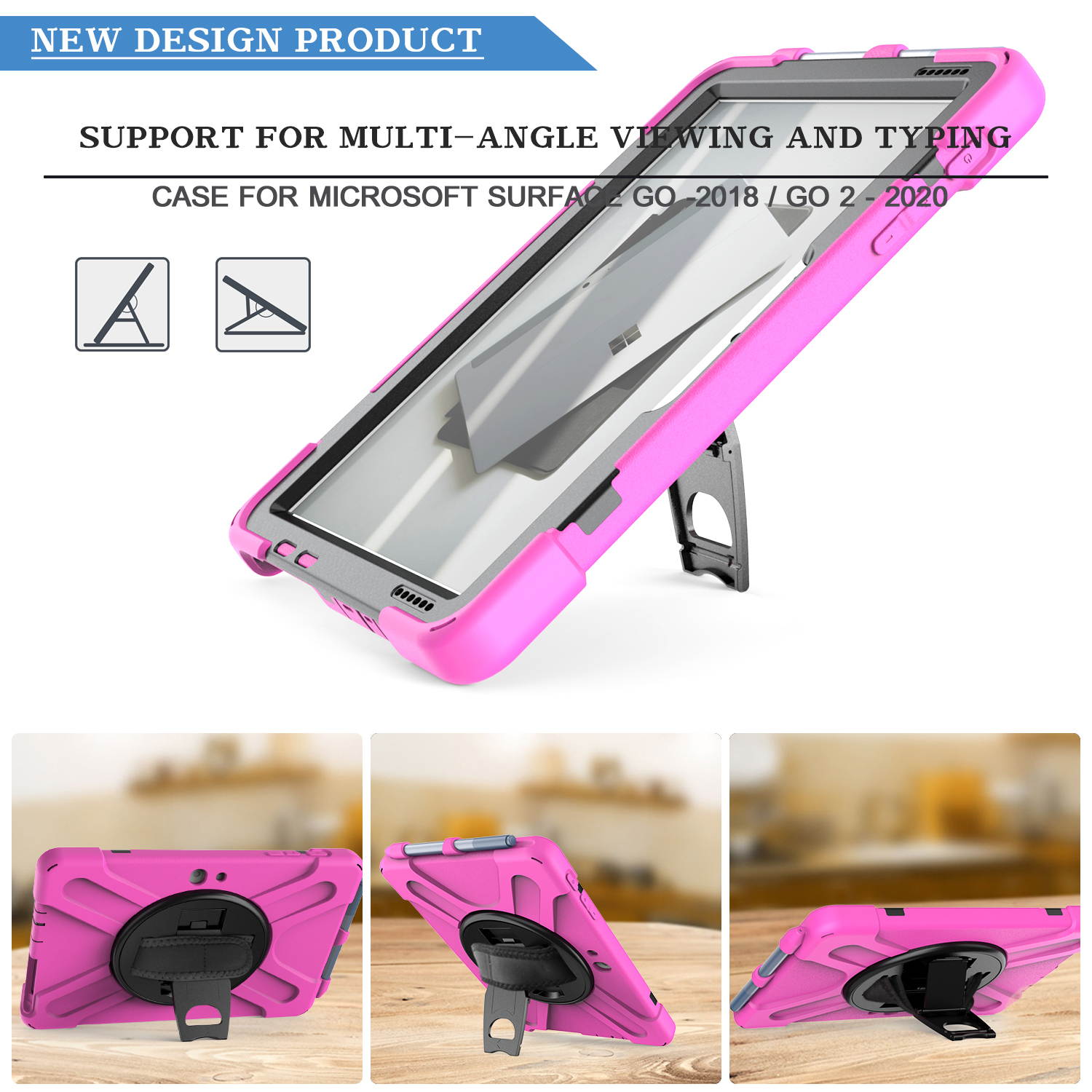 Case for Microsoft Surface Go 2 10.5 inch 2020 / Surface Go 10 inch 2018 with with Pen Holder, Hand Strap & Shoulder Strap Shockproof Protective Stand Cover