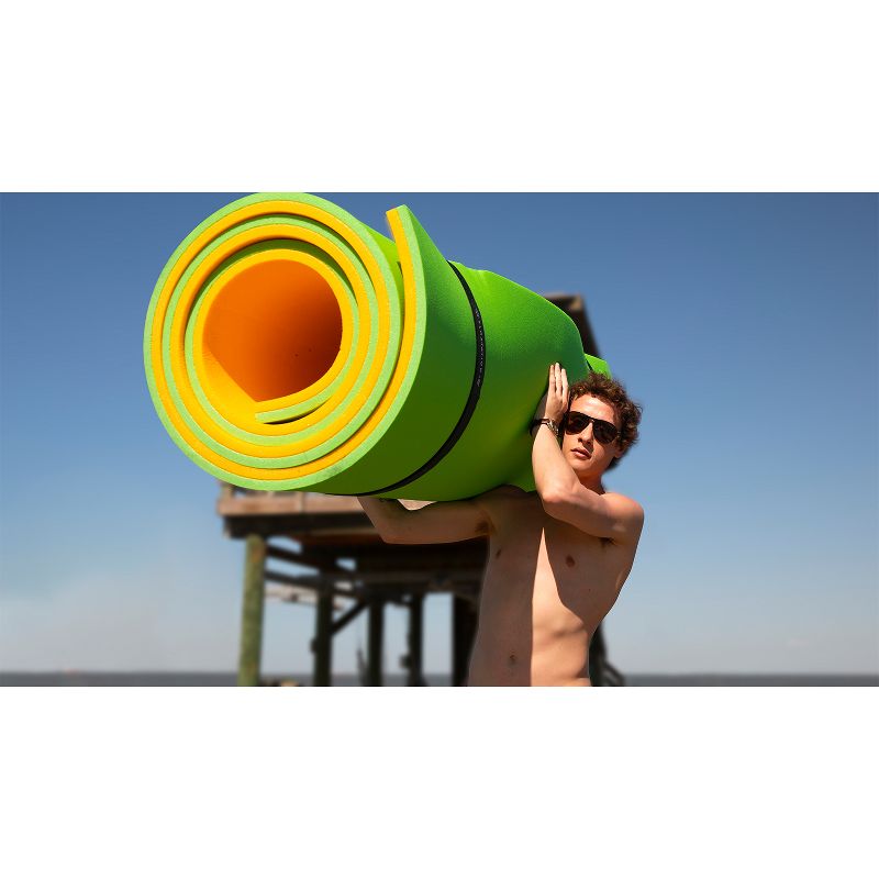 Floatation iQ Floating Oasis 15 x 6 Foot Foam Island Water Pool Lake Lounger Play Pad Mat, Lime and Yellow