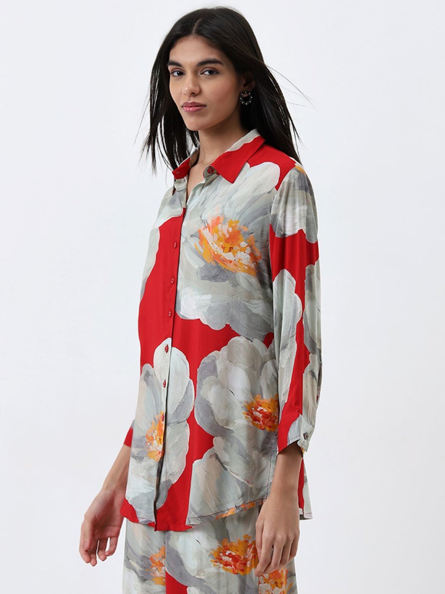 Utsa by Westside Red Floral Printed Straight Tunic