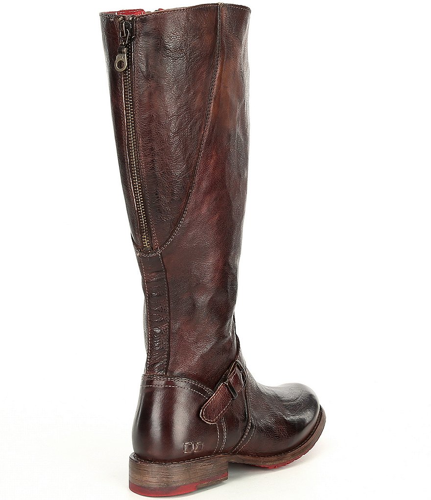 Bed Stu Glaye Buckle Detail Wide Calf Tall Leather Block Heel Boots