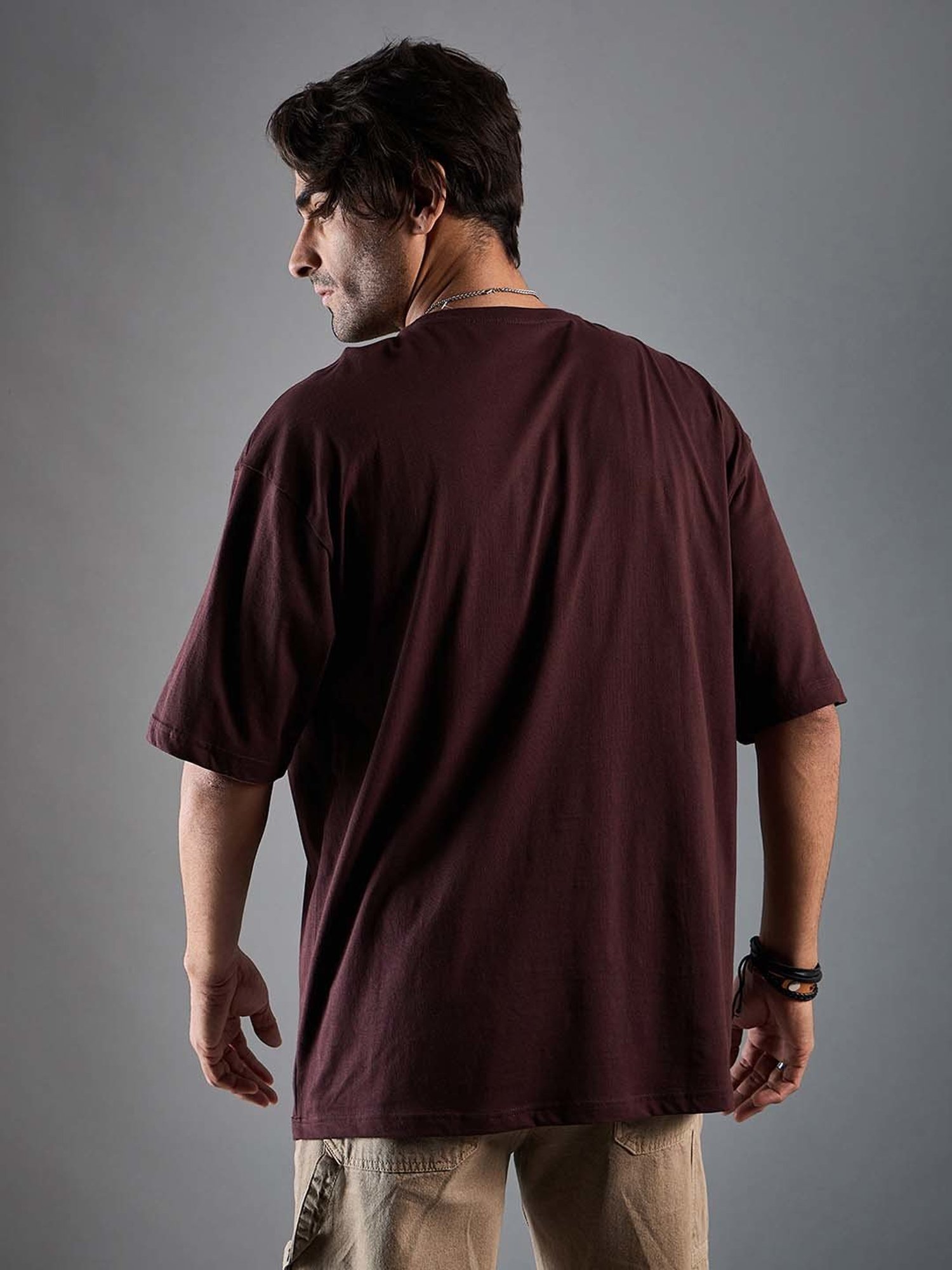 CHIMPAAANZEE Coffee Brown Loose Fit Oversized Crew T-Shirt