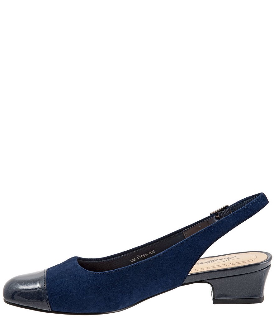 Trotters Dea Suede and Patent Slingback Block Heel Pumps