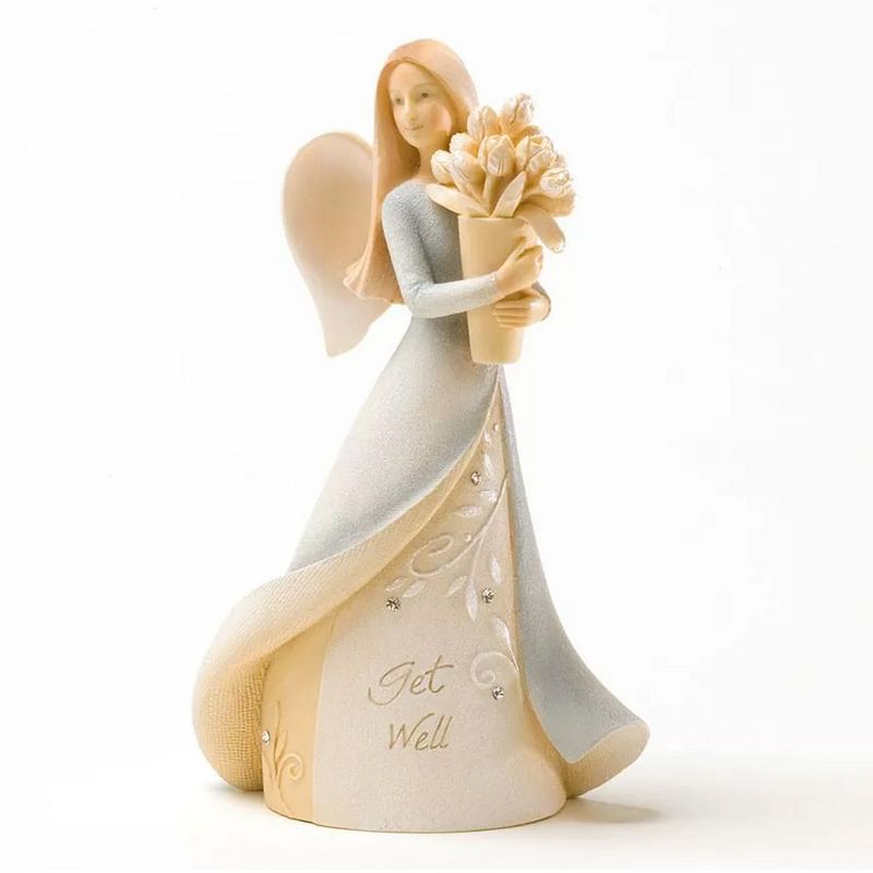 Foundations 4.5" Get Well Mini Angel Figurine Karen Hahn Flowers  -  Decorative Figurines