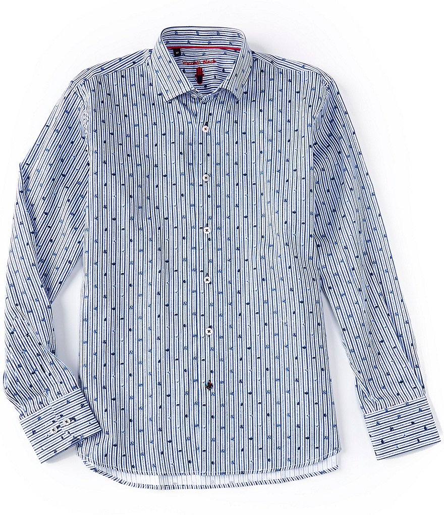 Visconti Stripe Geo Print Long-Sleeve Woven Shirt