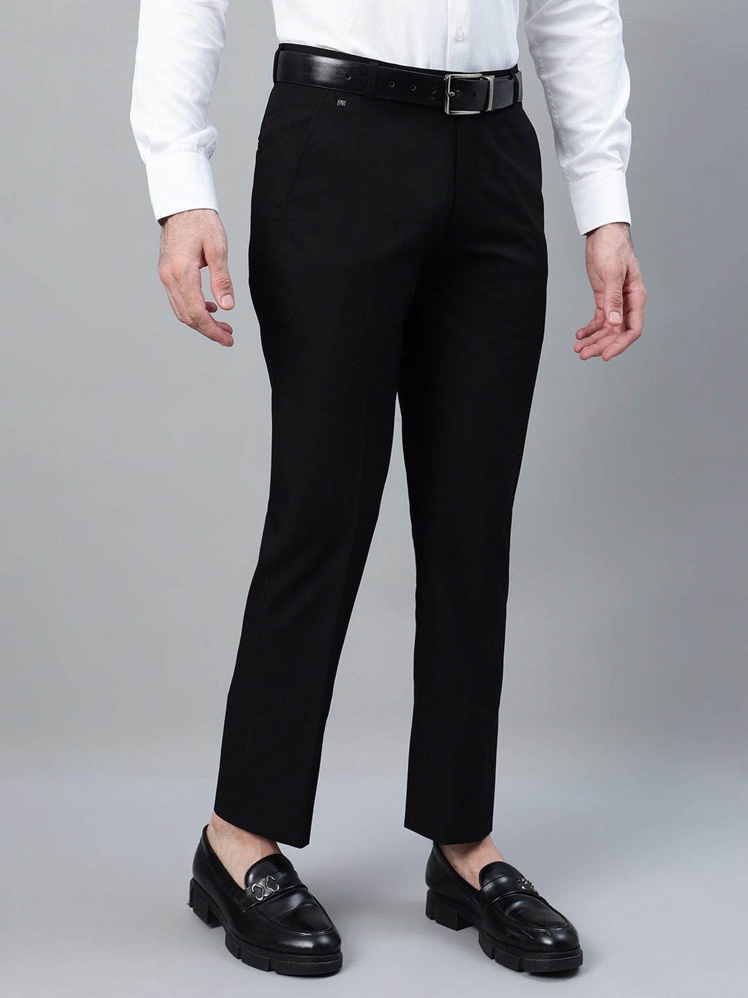 Cantabil Black Poly Viscose Regular fit  Trousers