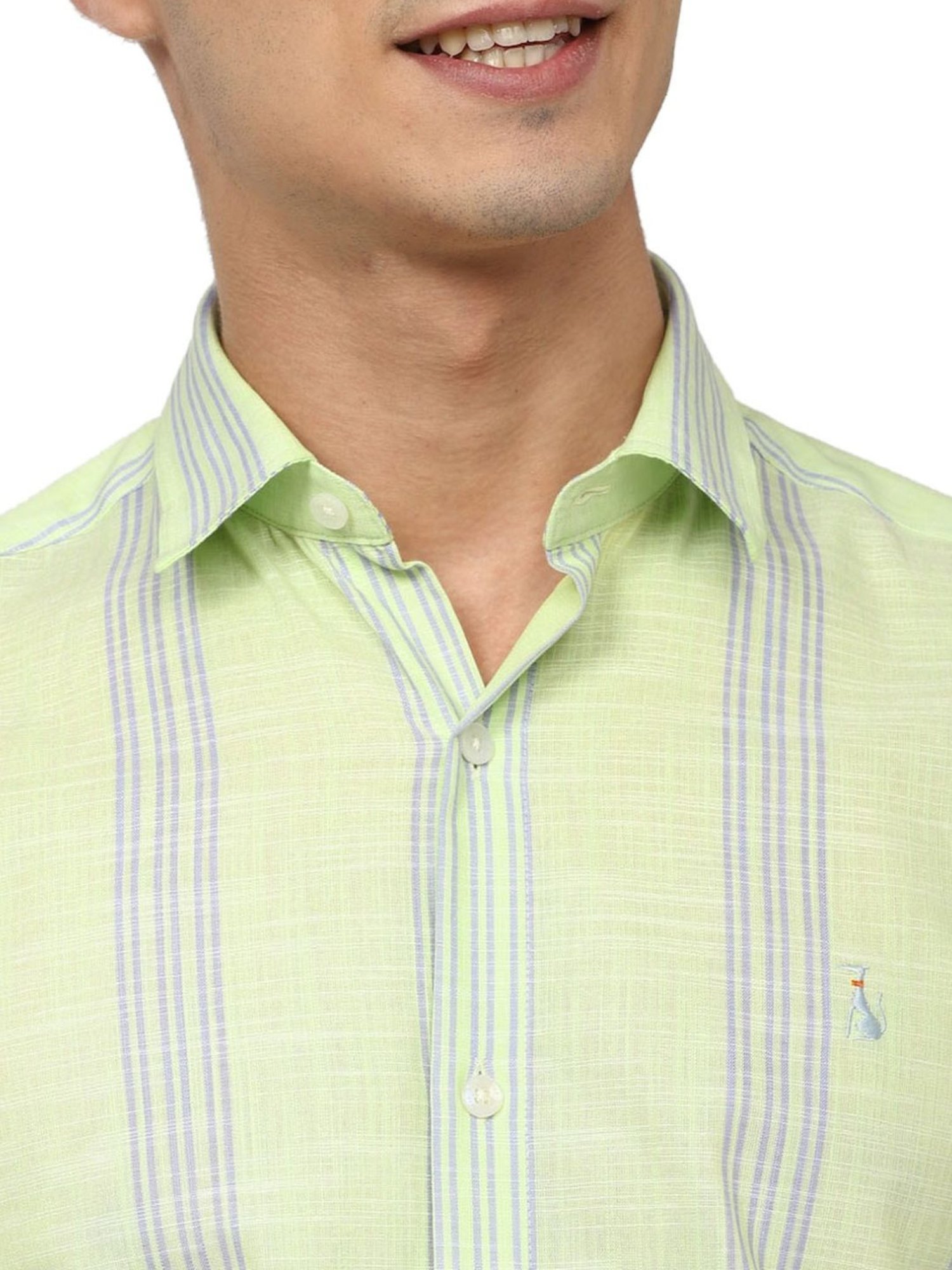 Simon Carter London Green Stripes Slim Fit Shirt